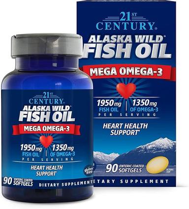 21st Century Alaska Wild Fish Oil Mega Omega 3 Supplement Softgels Pack of 90's