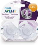 PHILIPS AVENT PA162 CLASSIC TRANSLUCENT SILICON PACIFIERS 6-18M 2S