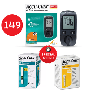 Accu-chek Active Glucometer + 50 Strips + 100 Lancet