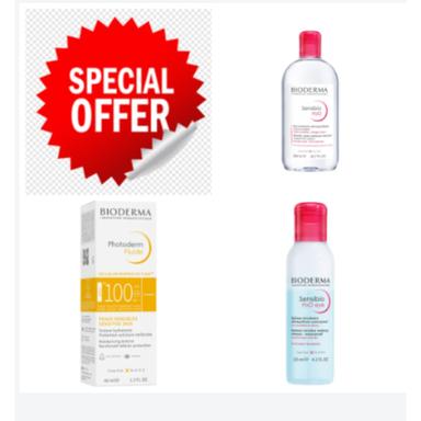 Bioderma Sensibio Makeup Remover + Eye Makeup Remover + Max Fluid Sunscreen